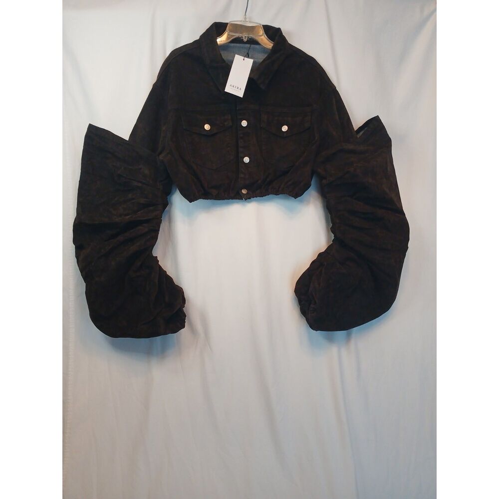 Brown Velvet Denim Stacked Sleeve Cropped Jacket XL New! 80$ STATEMENT Piece!